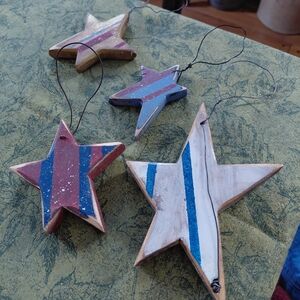 Rustic handmade patriotic wooden stars set 4 star wood art country cottage decor